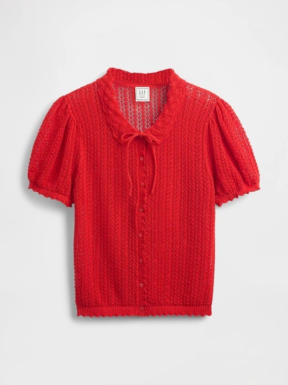 Gap X Doen Linen Blend Pointelle Short Sleeve Cardigan